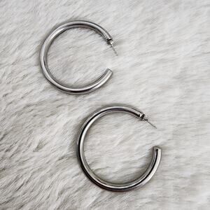 NEW Chunky Tube Hoop Earrings - Silver Rhodium Plated 2-Inch Statement Hoops